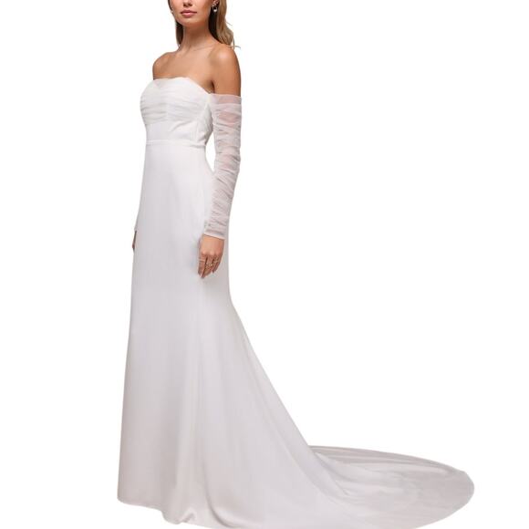 Lulus Eternal Bliss White Tulle Off-the-Shoulder Bustier Maxi Dress size Small - Picture 10 of 10